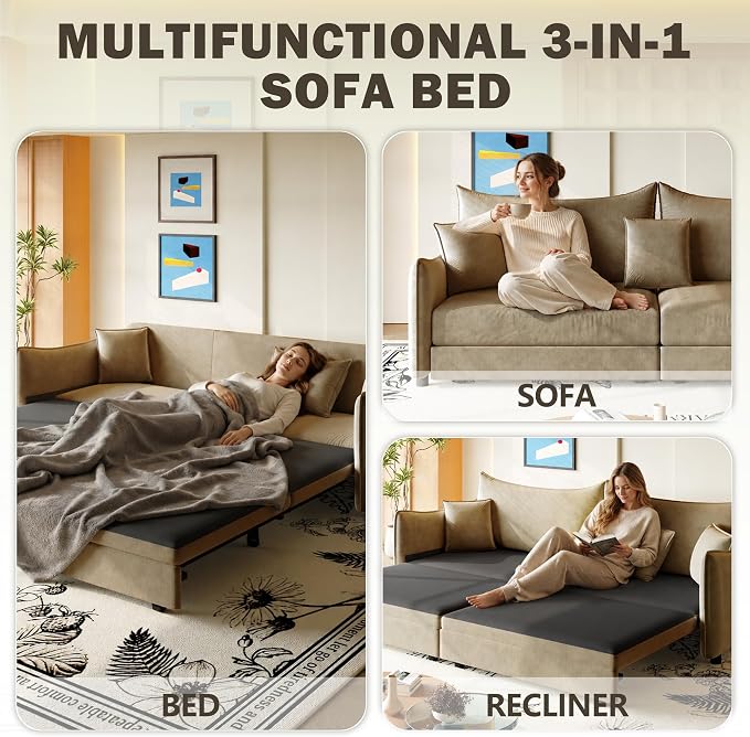 KEIKI 81.9" King Pull-Out Sofa Bed, 3-in-1 Convertible Sleeper Couch - Image 3