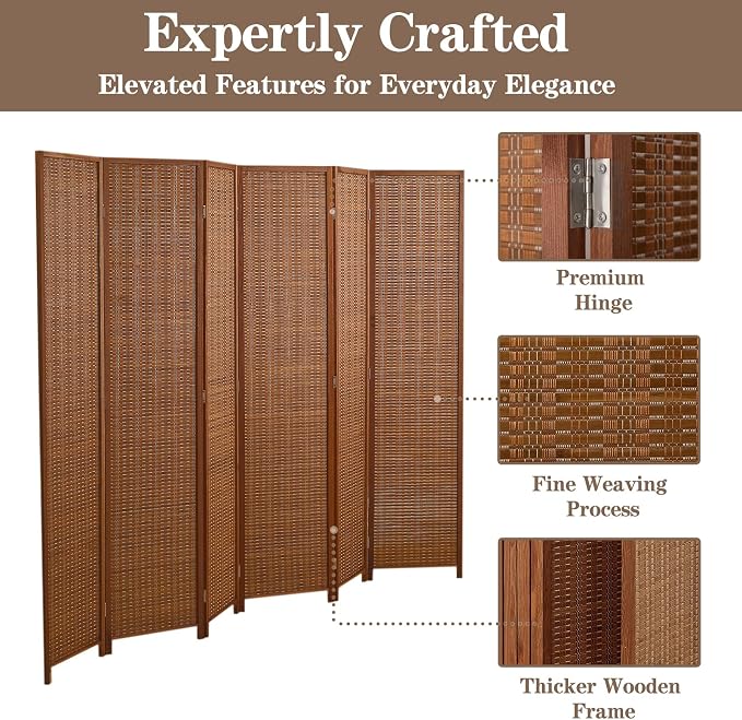 6 Panel Room Divider and Extra Wide Folding Privacy Screen, 94.5" W x 67" H - Image 7