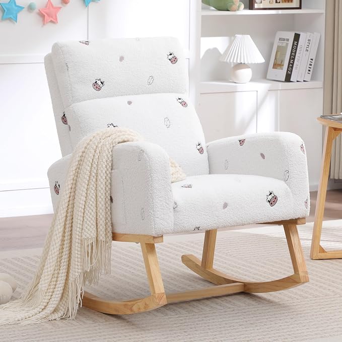 HCHAIRH Rocking Chair Nursery, Sherpa Nursing Rocking Chairs, Upholstered - Image 7