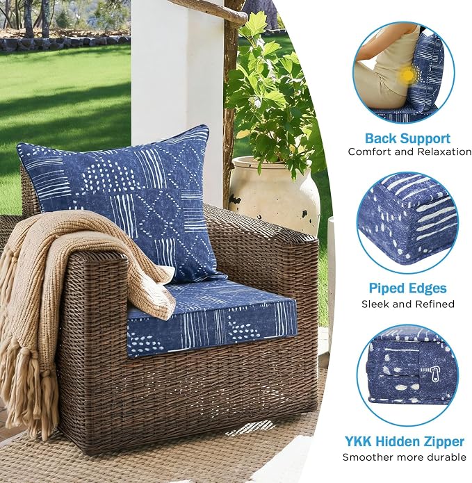 Outdoor Deep Seat & Back Cushion Set, 24 x 24 Inch Water Repellent and Fade - Image 5
