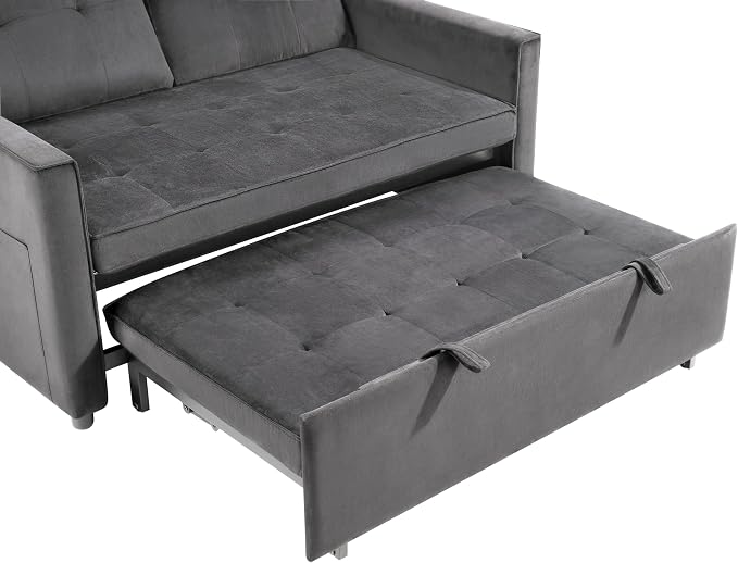 Sofa Bed, Pull Out Couch with Side Pockets, 3 in 1 Velvet Fabric Loveseat - Image 4
