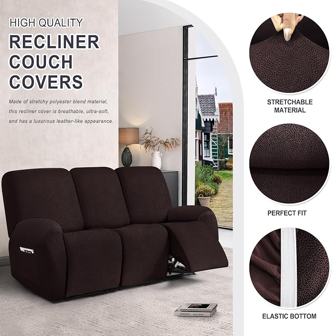 ANARACHON Leather Look Recliner Couch Cover, 8-Pieces Stretch Recliner Sofa - Image 4