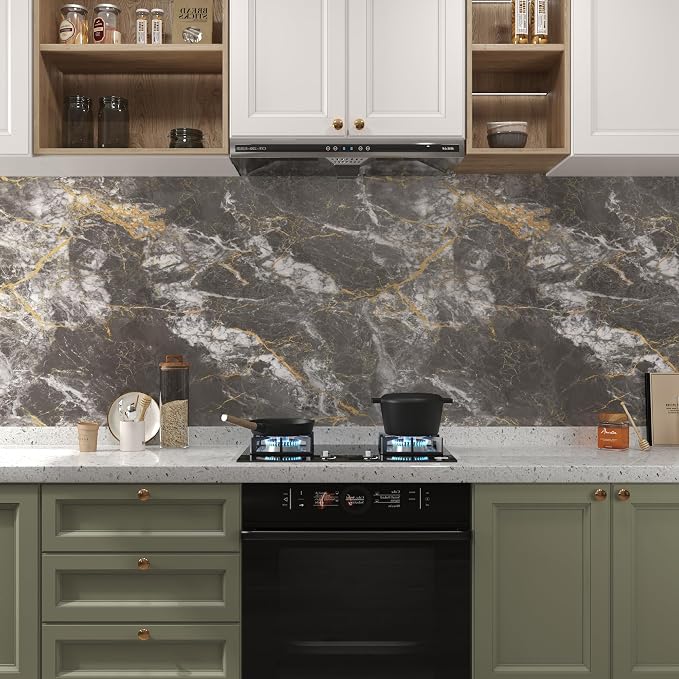 BAYYA 48"x80" Extra Wide Marble Contact Paper Grey/Gold Glossy Marble Wallpaper - Image 4