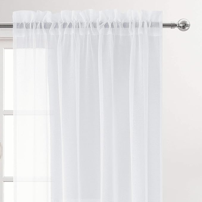 DWCN White Sheer Curtains 63 inch Length 2 Panels Set, Elegant Solid Color - Image 2