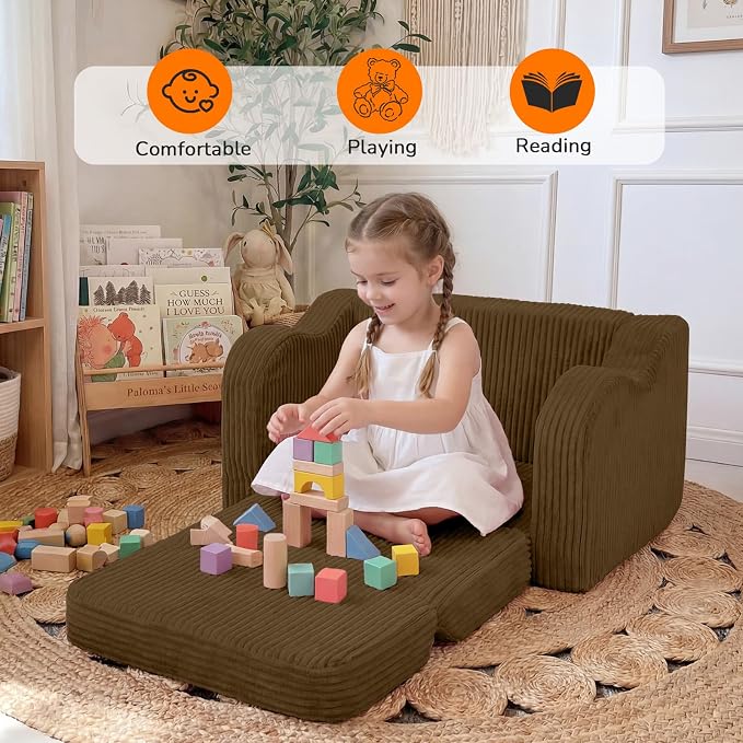 MeMoreCool Toddler Couch, 2-in-1 Corduroy Kids Couch Fold Out to Lounger - Image 4
