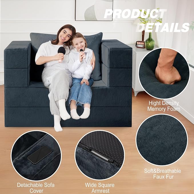 Futon Sofa Bed with Pillow, 3-in-1 Sleeper Sofa Bed with Removable Cover - Image 7