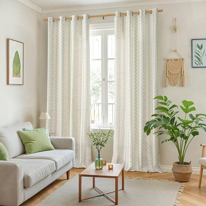 BGment Sage Green Floral Curtains 84 Inch Long, Light Filtering Linen Curtains - Image 2