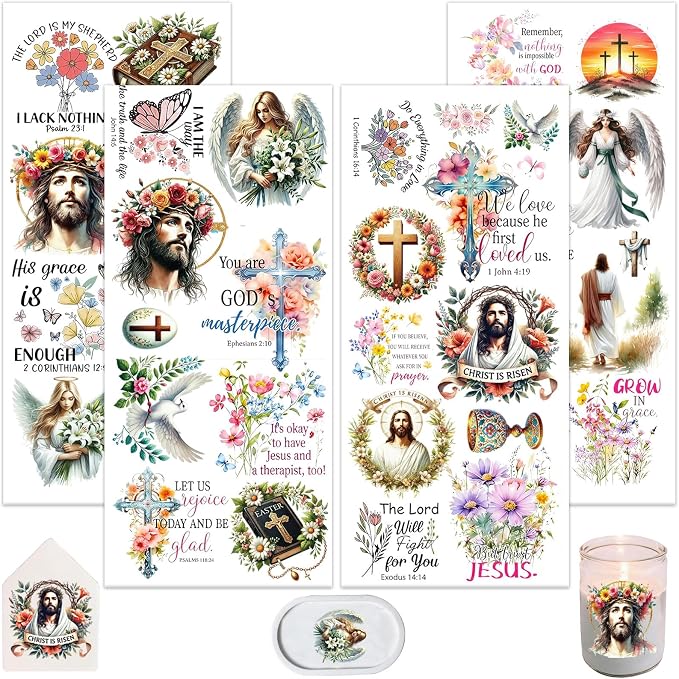 4 Sheets Rub on Transfers for Crafts, Bible Quotes Furniture Transfers for Wood by Dorsbaby