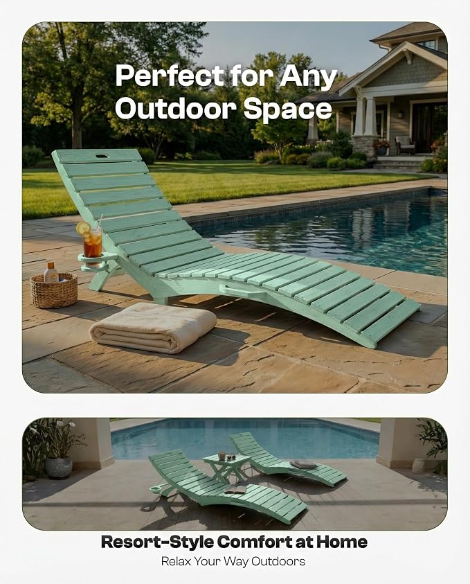 Folding HDPE Pool Lounge Chairs Set of 4, Pre-Assembled Outdoor Chaise Lounge - Image 7