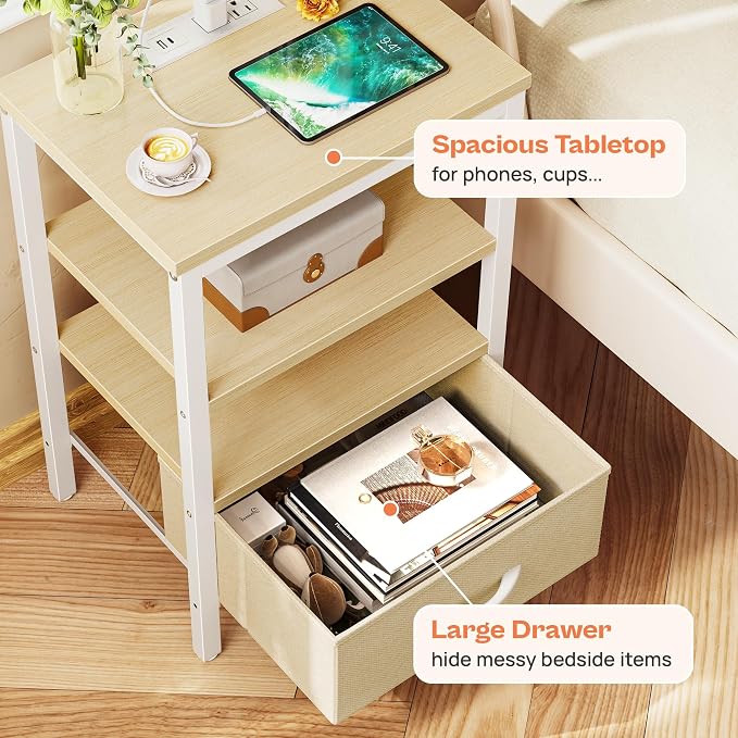 SUPERJARE Nightstand with Charging Station, Bed Side Table with Adjustable - Image 5