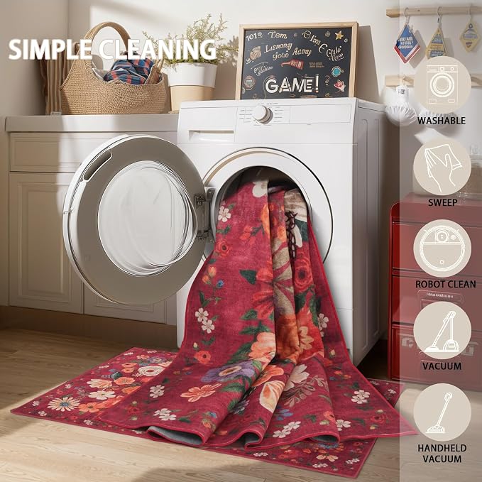 Floral Rug for Entryway, 2x3 Washable Kitchen Mat Ultra-Thin Soft, Non-Slip - Image 6
