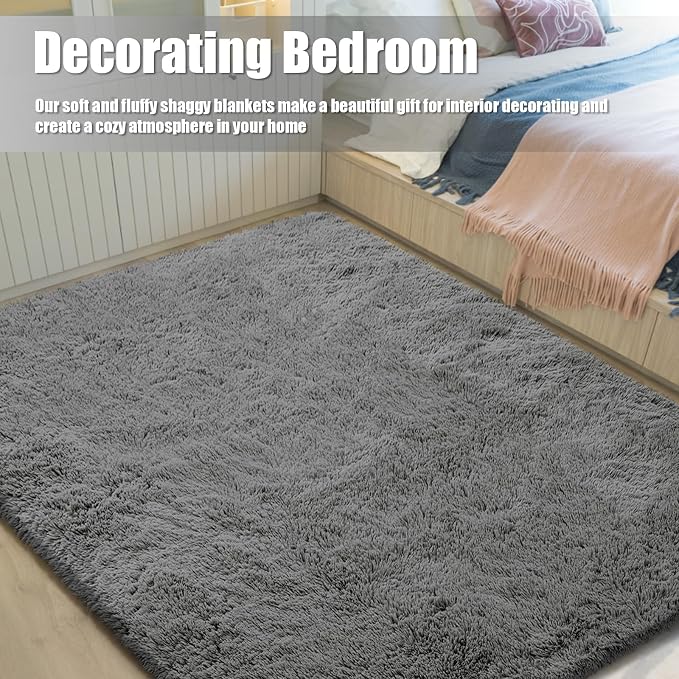 Shag Area Rug for Bedroom 5x8, Deep Grey Fluffy Area Rugs for Living Room - Image 5