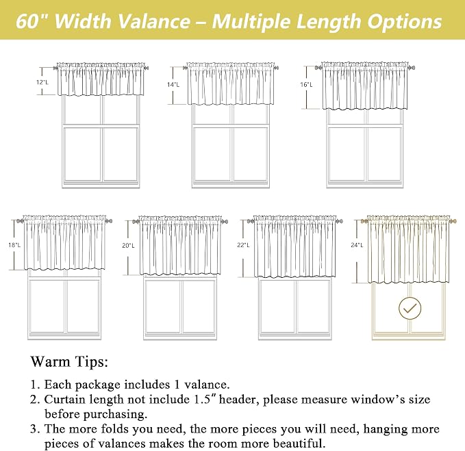 Linen Valances for Windows, Light Filtering Faux Linen Textured Small Short - Image 3