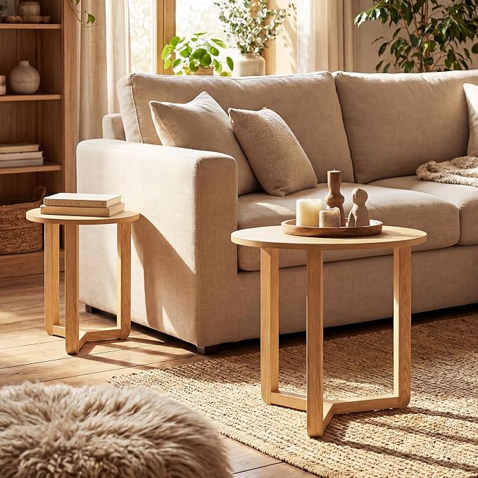 Giantex Round Nesting Coffee Table Set of 2, Wood Nesting End Tables - Image 8