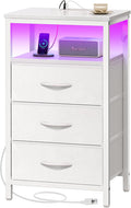Huuger Night Stand with Charger Station and LED Lights, 3 Drawer Nightstand by Huuger