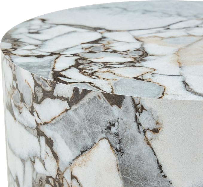 Round Coffee Table, 23.6" Modern Faux Marble Drum Coffee Table, Round Accent - Image 8
