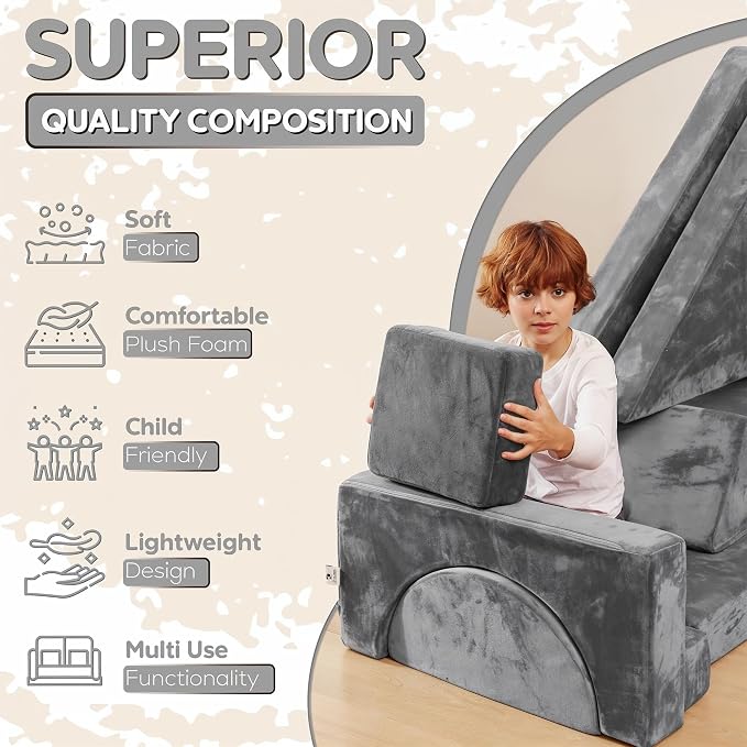 Contour Comfort Kids Couch 14 PC Modular Kids Play Couch Set – Convertible Sofa - Image 3