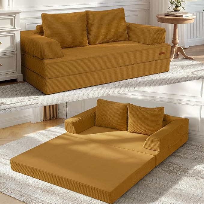 COMAX Convertible Sofa Bed Queen, Folding Floor Couch Corduroy Fold Out Couch by COMAX
