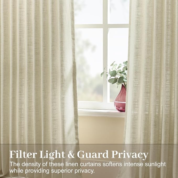 IVAPUPU Pinch Pleated Linen Curtains 90 Inches Long 2 Panels - Image 2