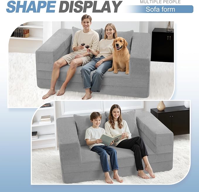 Futon Sofa Bed with Pillow, 3-in-1 Sleeper Sofa Bed with Removable Cover - Image 7