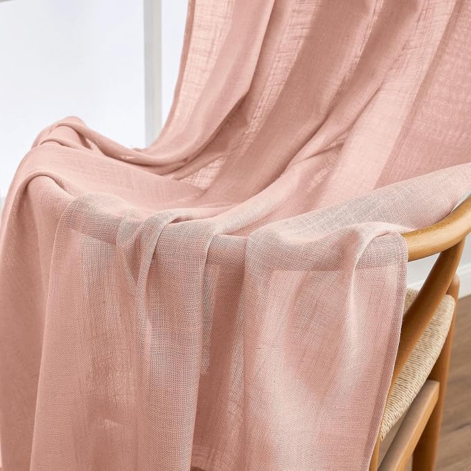 MIULEE Blush Pink Linen Curtains 84 Inch Length 2 Panels - Image 6