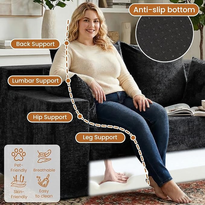 Loveseat Sofa Bed, Convertible Silky Velvet 5-in-1 Foldable Boneless Sleeper - Image 5