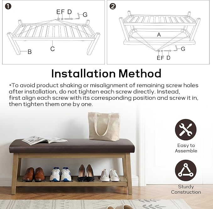 HUIMO Entryway Shoe Bench with Cushion, End of Bed Bench, Upholstered Bench - Image 6
