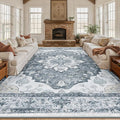 RELEANY Area Rugs 10'x14' Washable Non-Slip, Floral Vintage Distress Print by RELEANY