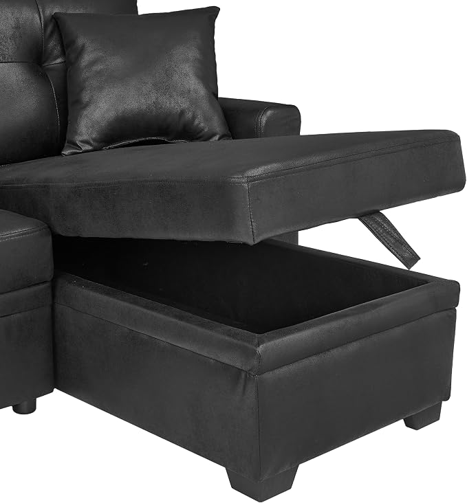 Eafurn Faux Leather Tufted Convertible Sleeper Sectional Sofa Bed, 3 Seater L - Image 10