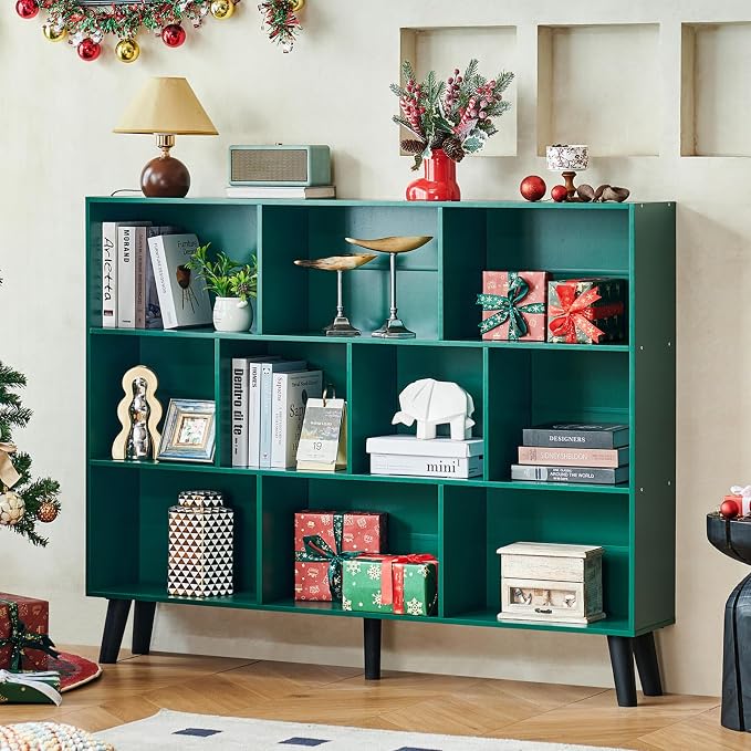 LEYAOYAO 10 Cube Bookshelf, 3 Tier Vintage 55" Wide Bookcase - Image 7