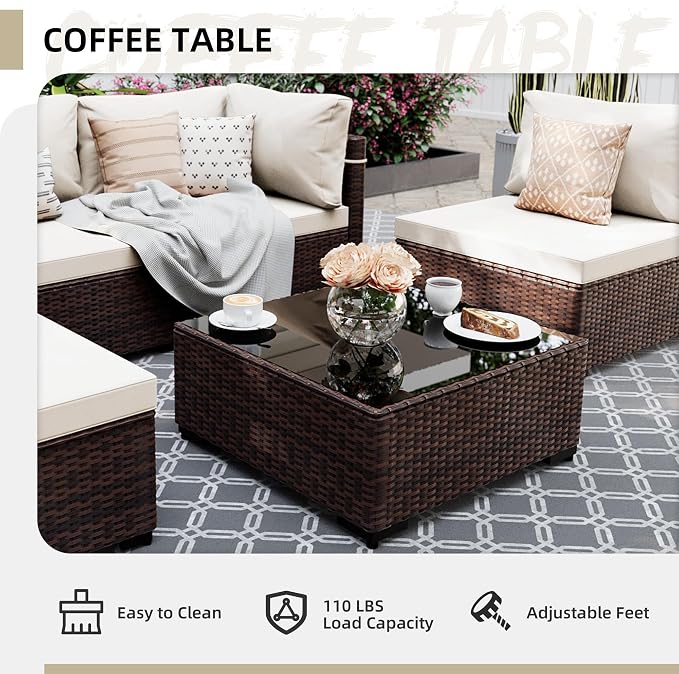 UPHA 5 Pieces Patio Furniture Sets, Wicker Outdoor Sectional Sofa Couch - Image 6