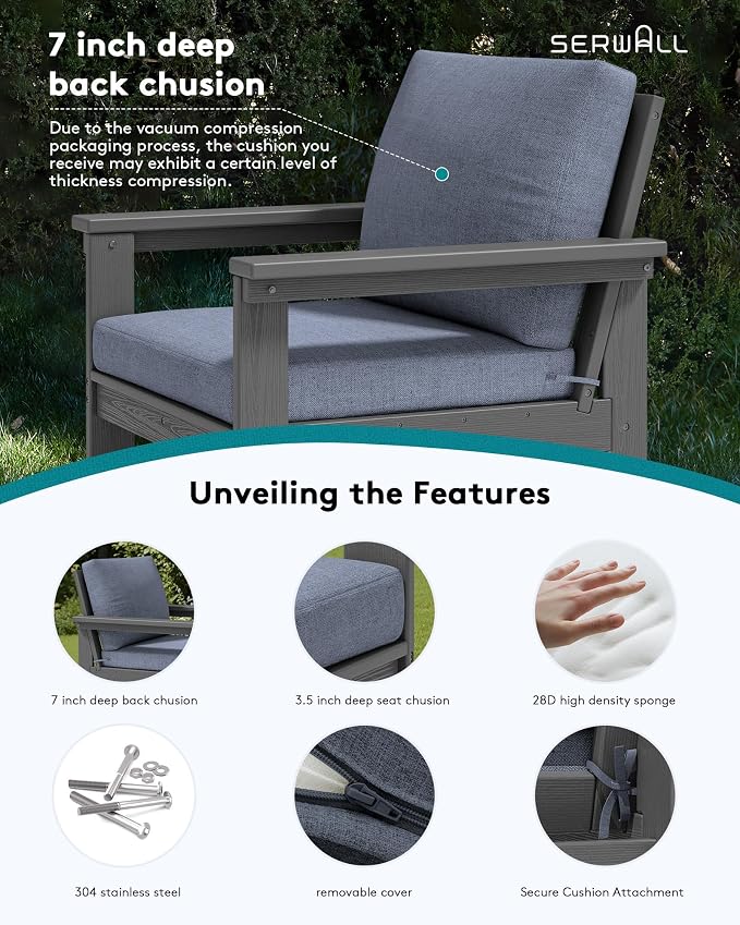 SERWALL HDPE Patio Furniture Set, 7-piece Outdoor Sectional Sofa Set, All - Image 4