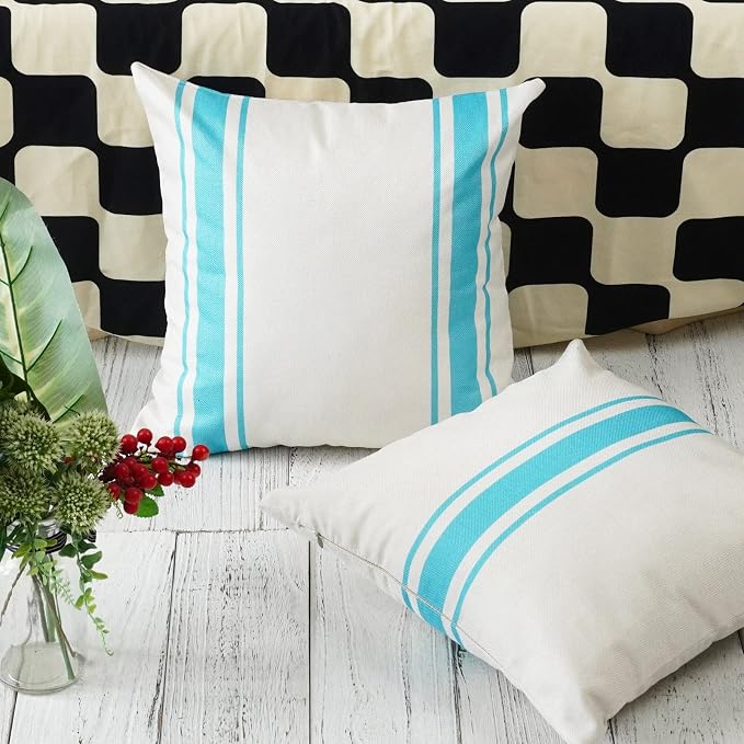 ONWAY Outdoor Pillow Covers Waterproof 16x16 Set of 2 Decorative Linen Throw - Image 5