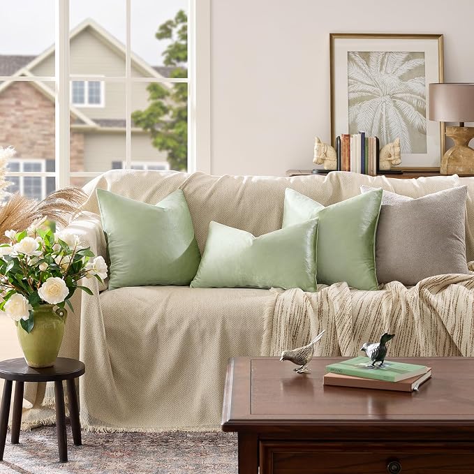 GIGIZAZA Throw Pillow Covers 22x22 Inch Sage Green Velvet Pillows Decorative - Image 2