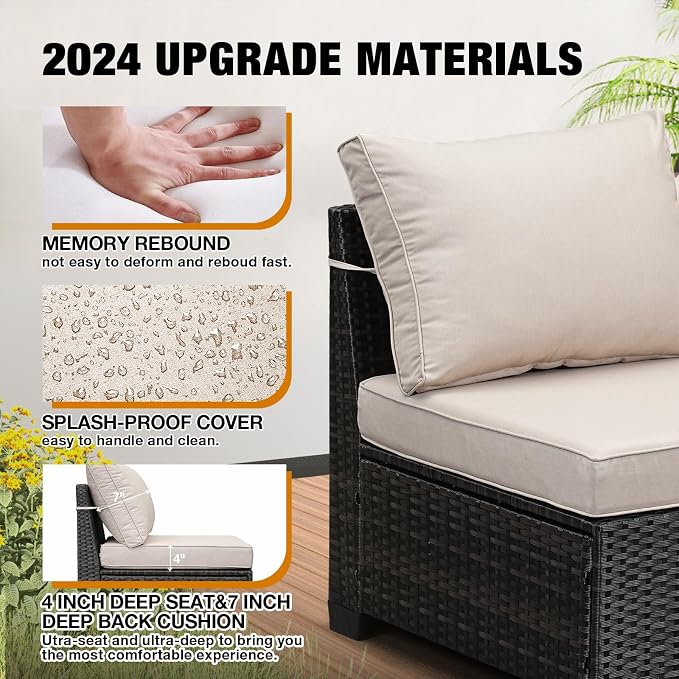 JOYURE 8 Pieces Patio Furniture Set All-Weather Outdoor Wicker Sectional - Image 5