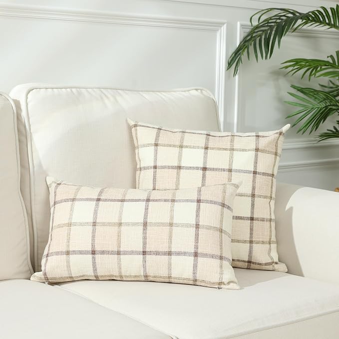 Stellhome Pack of 2 Fall Linen Buffalo Check Decorative Throw Pillow Covers - Image 6