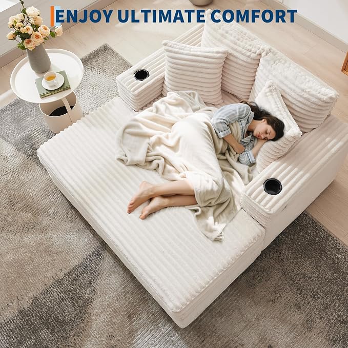 IDEALHOUSE 60" Oversized Chaise Lounge Chair Indoor, Comfy Corduroy Lounge Sofa - Image 6