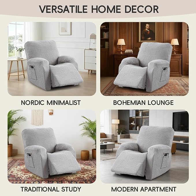 Recliner Chair Covers, 4-Piece Stretch Geometric Strokes Jacquard Reclining - Image 7