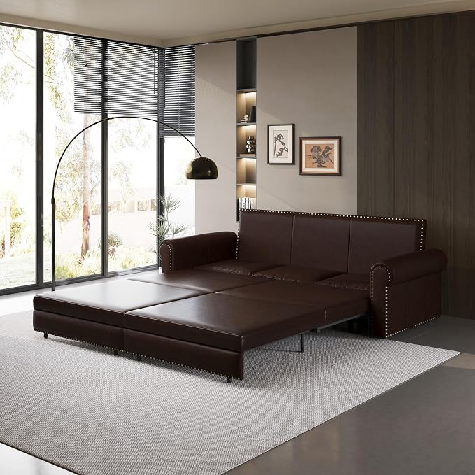 Faux Leather Sleeper Sofa Couch - Image 4