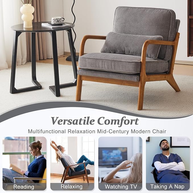 VINGLI Upgraded Premium Corduroy Accent Chairs Set of 2, Upholstered Arm Chair - Image 8