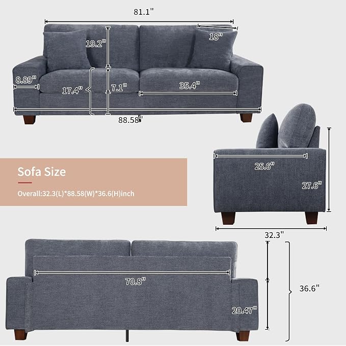 DOPEDIO Modern Loveseat Sofa for Living Room, Chenille Recliner, Removable Cover - Image 2
