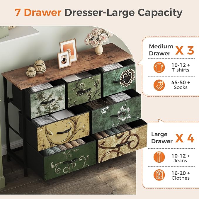Sweetcrispy 7 Drawer Dresser, Fabric Storage Tower Organizer - Image 4