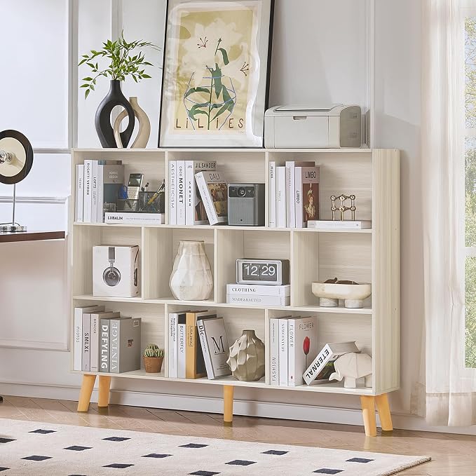 LEYAOYAO 10 Cube Bookshelf, 3 Tier Vintage 55" Wide Bookcase - Image 3