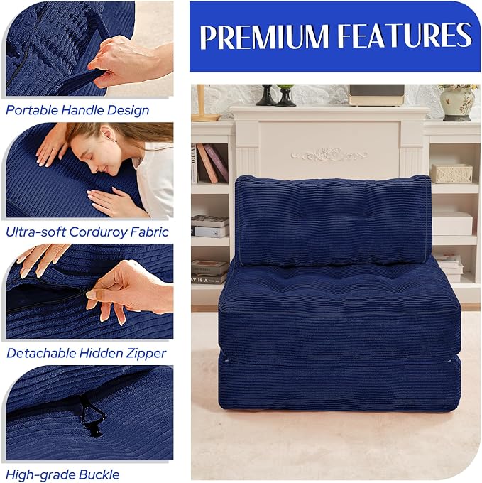 HABUTWAY Folding Sofa Bed, Convertible Sleeper Chair Bed w/Dual-Pillow & Handle - Image 6