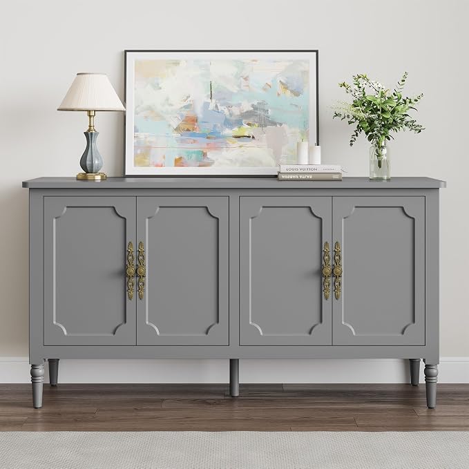 FansaFurn Sideboard with 4 Doors, Mid-Century Console Table with Adjustable - Image 3