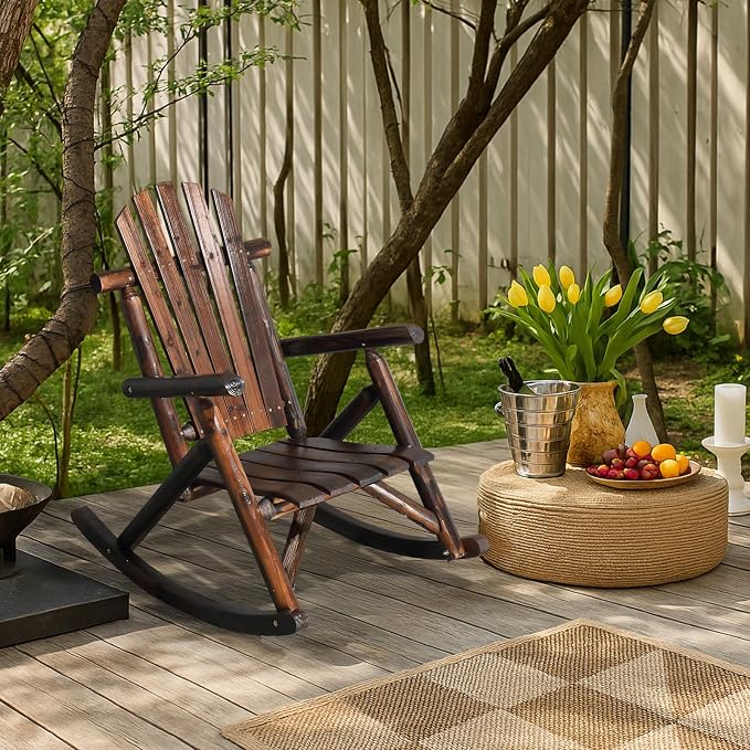 Outvita Wooden Rocking Chair, Fir Log Adirondack Rocker, Outdoor Wood Accent - Image 2