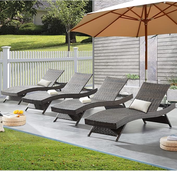 79'' Outdoor Wicker Reclining Lounge Chair Long Reclining Chaise Lounge Set by Asifom