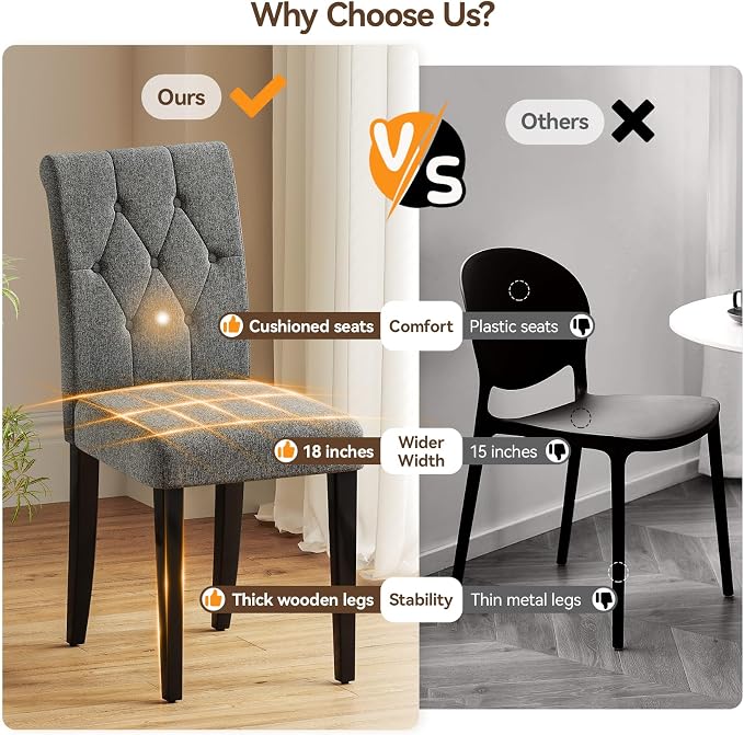 Welzona Upholstered Dining Chairs Set of 6, Button Tufted Parsons Dining Chair - Image 5