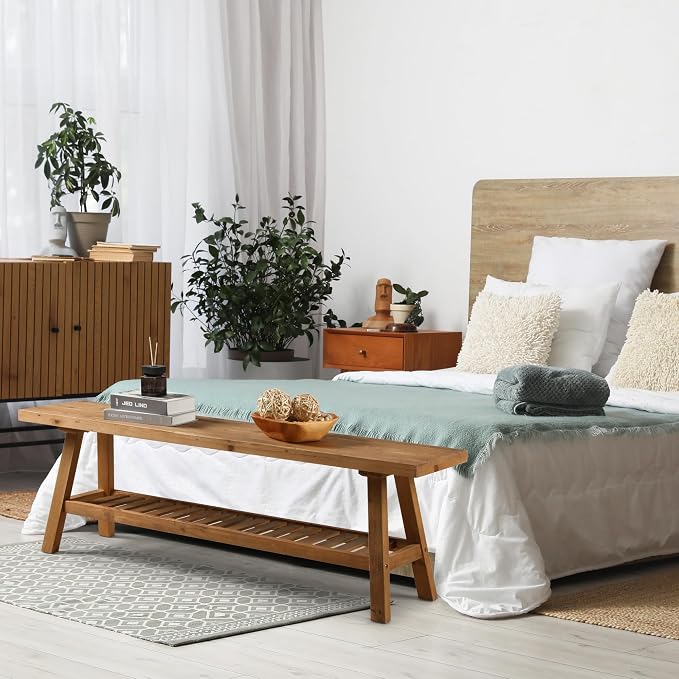 HOKYHOKY Reclaimed Solid Wood Bench-55 Inches Farmhouse Entryway Bench - Image 7