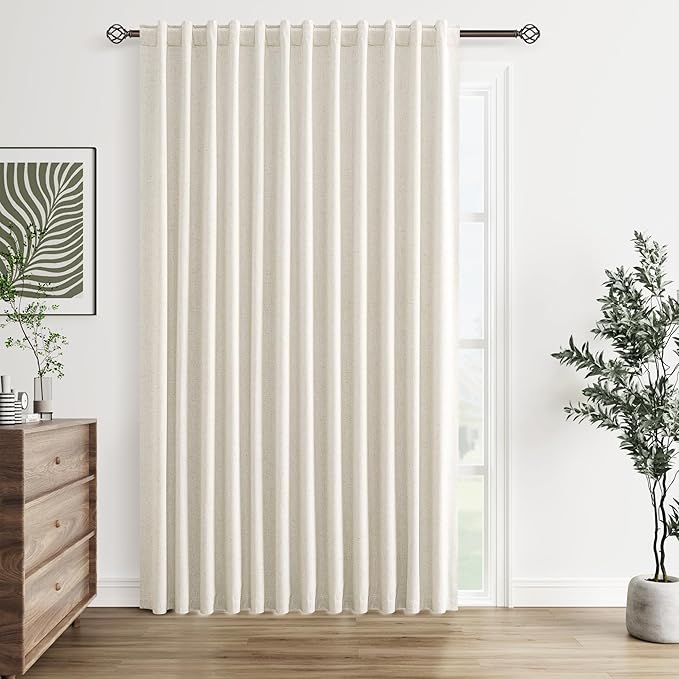 Guken Cream 100% Blackout Linen Curtains 100 Inch Wide by 84 Inch by Guken